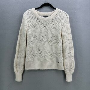 Abercrombie & Fitch Womens Heather Cream Stretch Wool Blend Sweater Size Small